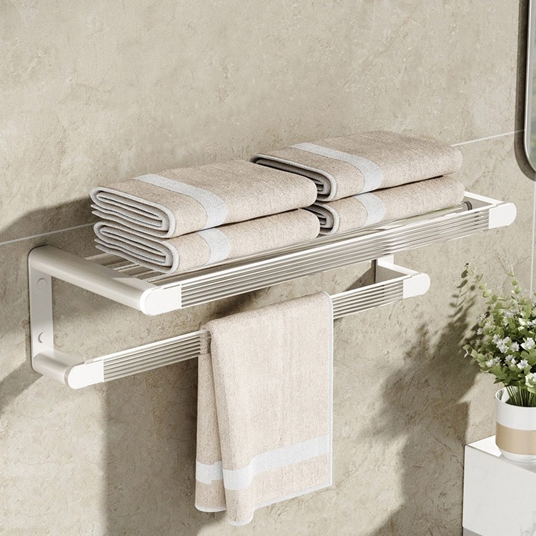 Zidni držač za ručnike bez bušenja, s jednom šipkom, od akrilno-aluminijskog materijala, nosivost 5 kg.