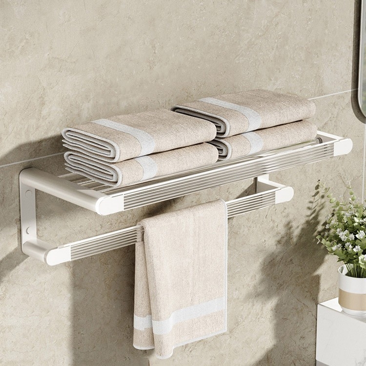 Zidni držač za ručnike bez bušenja, s jednom šipkom, od akrilno-aluminijskog materijala, nosivost 5 kg.