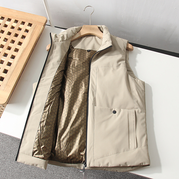 Férfi down mellény kacsa tollal, csíkos mintázat, álló gallér, dupla patentos záródás, karcsú fazon, poliészter anyag, hétköznapi viselet ősszel 2024