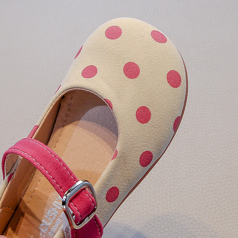 Pantofi de dans pentru copii, PU slip-on pentru fete, talpă moale, imprimeu cu buline, stil lejer