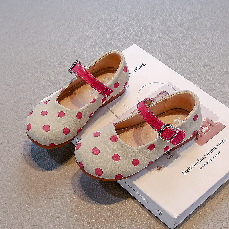 Pantofi de dans pentru copii, PU slip-on pentru fete, talpă moale, imprimeu cu buline, stil lejer