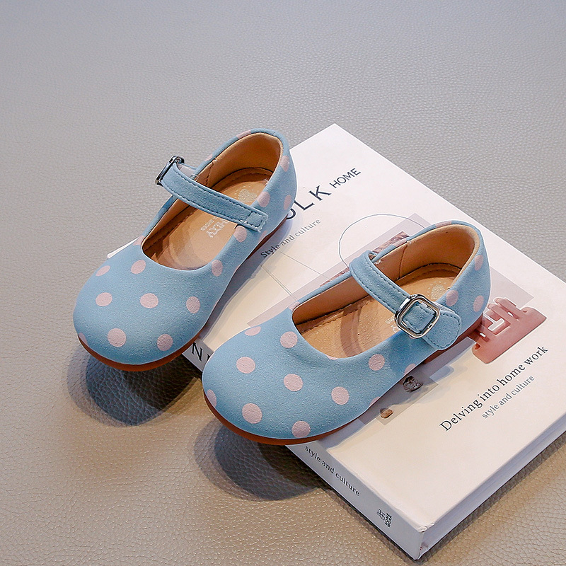 Pantofi de dans pentru copii, PU slip-on pentru fete, talpă moale, imprimeu cu buline, stil lejer