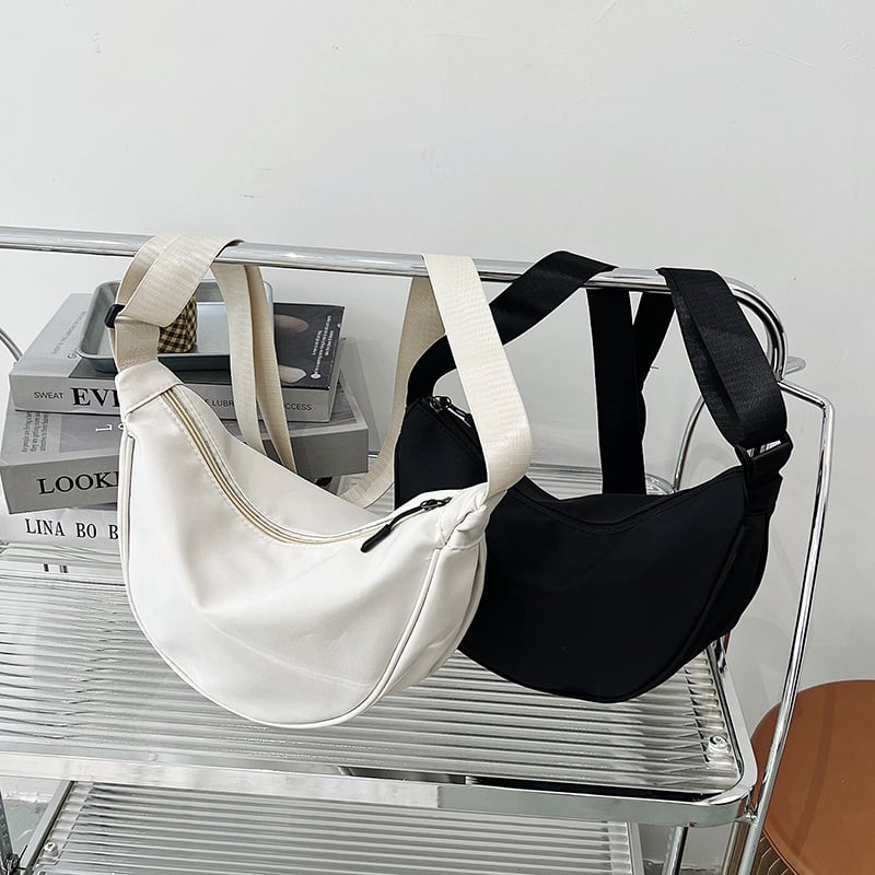 Torba za rameno od najlona, urban stil jednostavnosti, dumpling oblik, zatvarač, unutarnja džep za mobitel