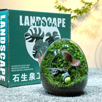 Sticlă cu micro-peisaj de mușchi în coajă de ou — terrarium interior cu mușchi real (Material: sticlă; Stil: Alt; Import: Nu; IP: Nu)