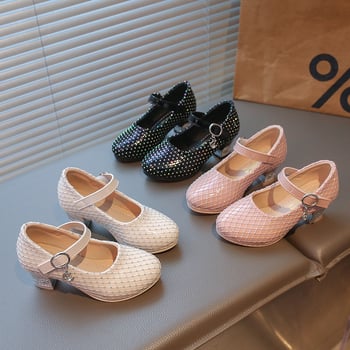 Dječje cipele princeze s kristalima, niska potpetica, Velcro zatvarač, protivklizne i vodootporne, gornji dio od sintetičke kože, PU ulošak