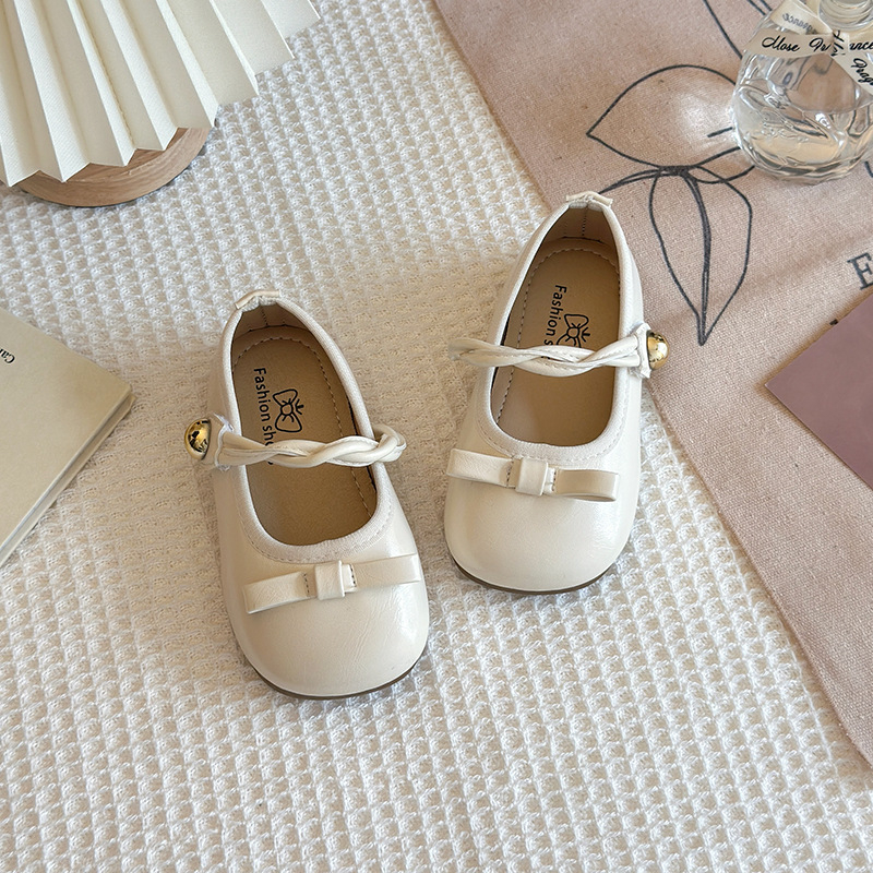 Pantofi de dans pentru copii din PU, cu Velcro, talpă din cauciuc, funda din bandă răsucită – Primăvară-Vară 2025