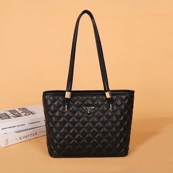 PU tote táska, városi letisztult stílus, horizontális négyzet alakú forma, cipzár, poliészter bélés