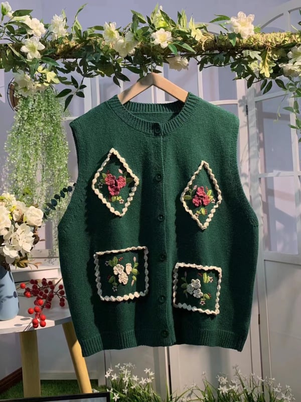 Γυναικείο γιλέκο από βαμβάκι σε δασικό στυλ, φαρδιά γραμμή, στρογγυλό λαιμό, 50–70% περιεκτικότητα βασικού υφάσματος