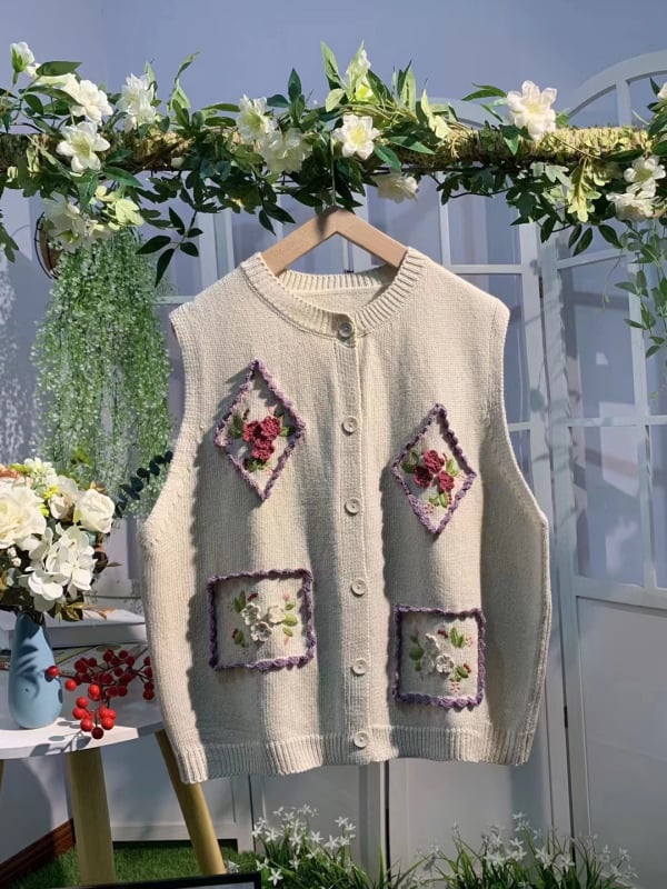 Γυναικείο γιλέκο από βαμβάκι σε δασικό στυλ, φαρδιά γραμμή, στρογγυλό λαιμό, 50–70% περιεκτικότητα βασικού υφάσματος