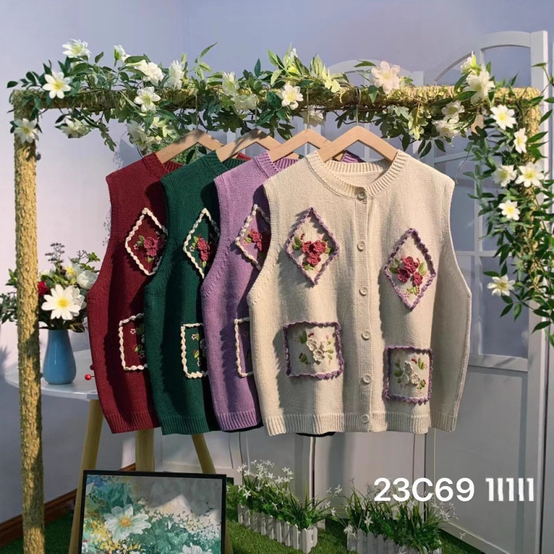 Γυναικείο γιλέκο από βαμβάκι σε δασικό στυλ, φαρδιά γραμμή, στρογγυλό λαιμό, 50–70% περιεκτικότητα βασικού υφάσματος