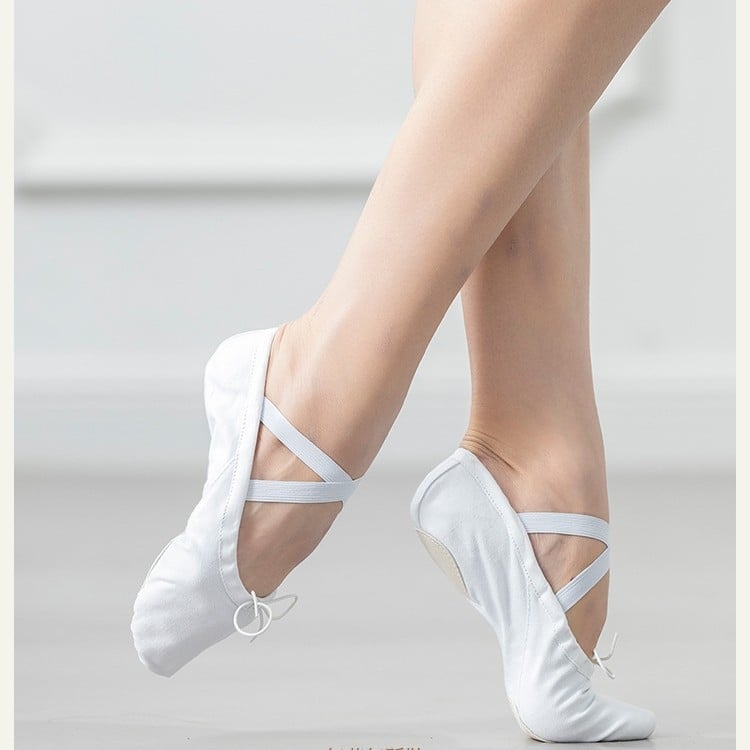 Παιδικά παπούτσια χορού – Καμβά στην επάνω επιφάνεια, Δερμάτινη σόλα, για Μπαλέτο, Μοντέρνο και Τετράγωνο Χορό