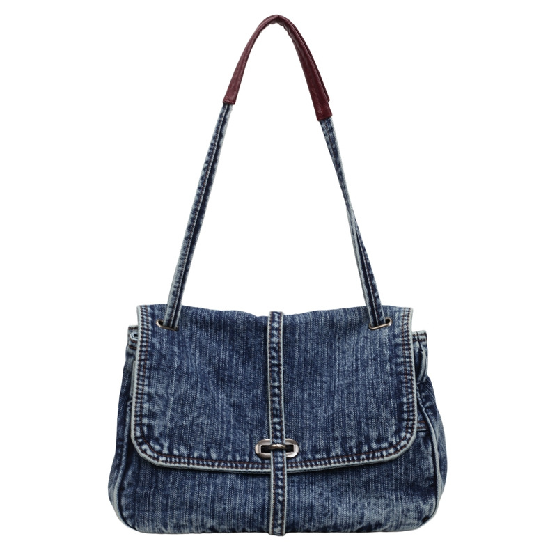 Ženska denim crossbody torba, gradski stil, horizontalni kvadratni oblik, otvaranje s poklopcem, unutarnja džep za dokumente