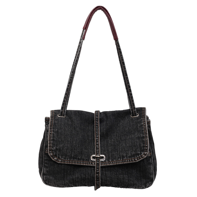 Ženska denim crossbody torba, gradski stil, horizontalni kvadratni oblik, otvaranje s poklopcem, unutarnja džep za dokumente
