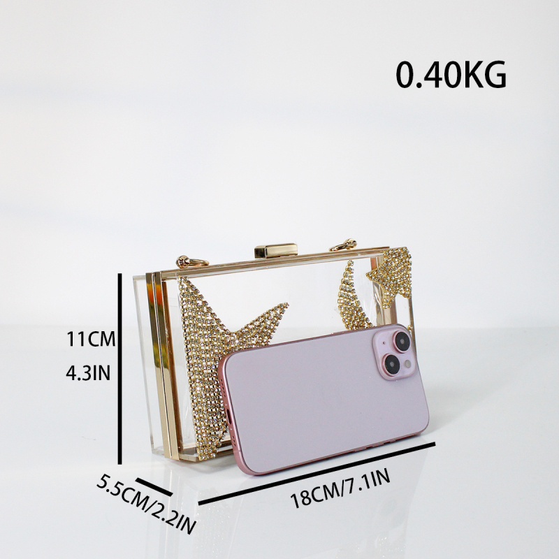 Akril láncos táska, vízszintes téglalap alakú, kis négyzet stílus, mágneszár, belső bélés szintetikus bőrrel