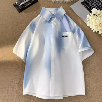 Košulja s gradijentnim tie-dye uzorkom, kratki rukavi, stojeći ovratnik, slobodan kroj, ljeto 2024