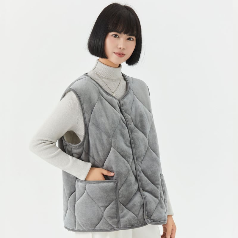 Γιλέκο από μαλλί αρνιού με επένδυση φλίς, καμουφλάζ, μπροστινά κουμπιά, στενή γραμμή, χωρίς γιακά