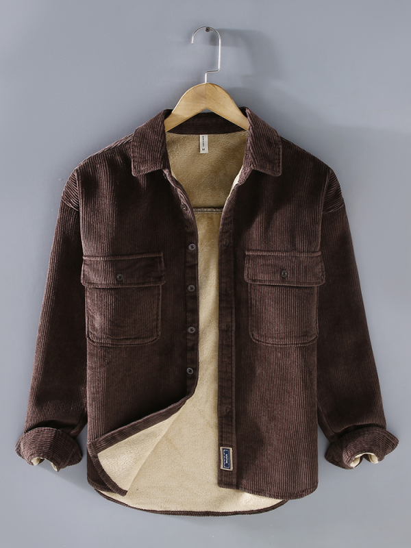 Corduroy Shirt, 100% Cotton Main Fabric, Japanese Vintage Loose Fit, Lapel Collar, Thickened Warmth