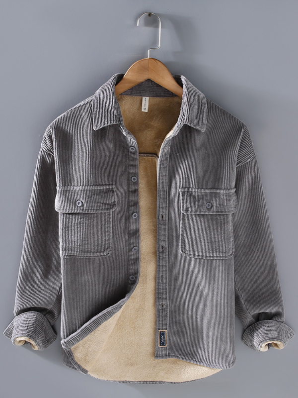 Corduroy Shirt, 100% Cotton Main Fabric, Japanese Vintage Loose Fit, Lapel Collar, Thickened Warmth