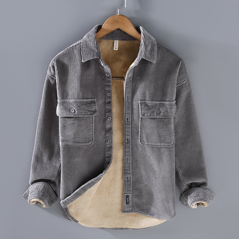 Corduroy Shirt, 100% Cotton Main Fabric, Japanese Vintage Loose Fit, Lapel Collar, Thickened Warmth