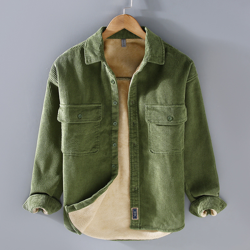 Corduroy Shirt, 100% Cotton Main Fabric, Japanese Vintage Loose Fit, Lapel Collar, Thickened Warmth
