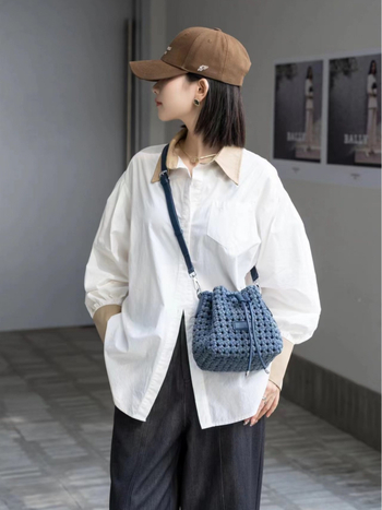 Bucket torba od denima sa super vlaknom, ručno pletena, gradska jednostavnost, jesen 2024, Zhuo Kai Leather Goods