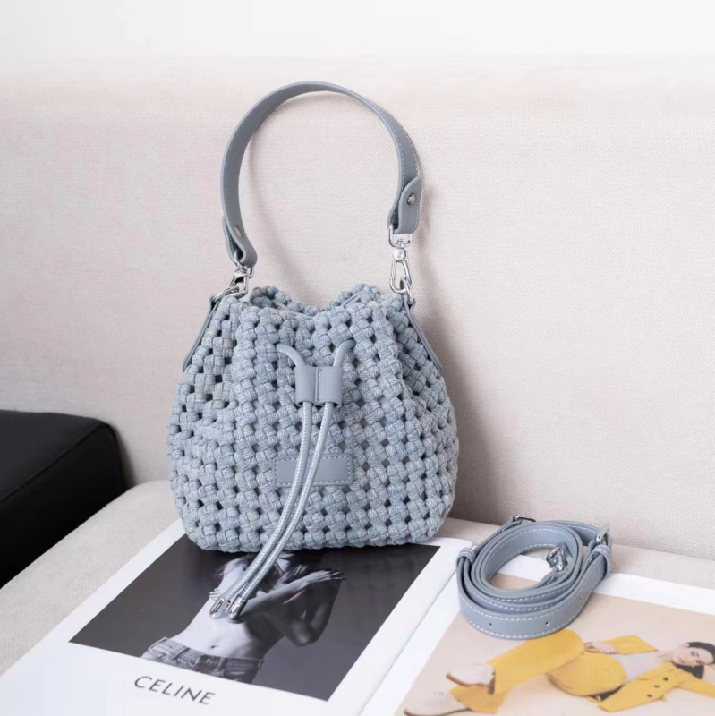 Bucket torba od denima sa super vlaknom, ručno pletena, gradska jednostavnost, jesen 2024, Zhuo Kai Leather Goods