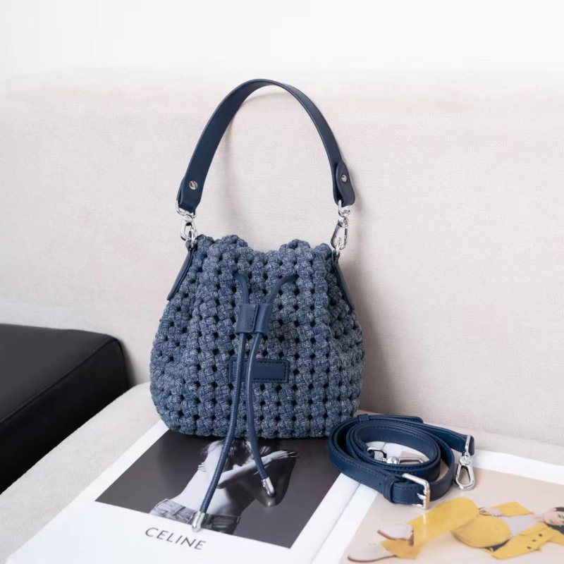 Bucket torba od denima sa super vlaknom, ručno pletena, gradska jednostavnost, jesen 2024, Zhuo Kai Leather Goods