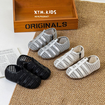 Sandale romane pentru copii, model korean, plasă perforată, vârf închis, Velcro, talpă din cauciuc, respirante, anti-derapare