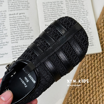 Sandale romane pentru copii, model korean, plasă perforată, vârf închis, Velcro, talpă din cauciuc, respirante, anti-derapare