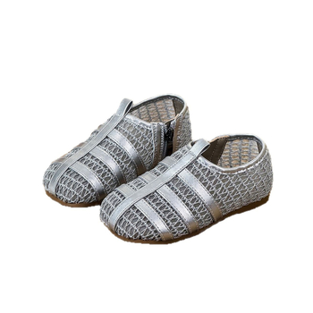 Sandale romane pentru copii, model korean, plasă perforată, vârf închis, Velcro, talpă din cauciuc, respirante, anti-derapare