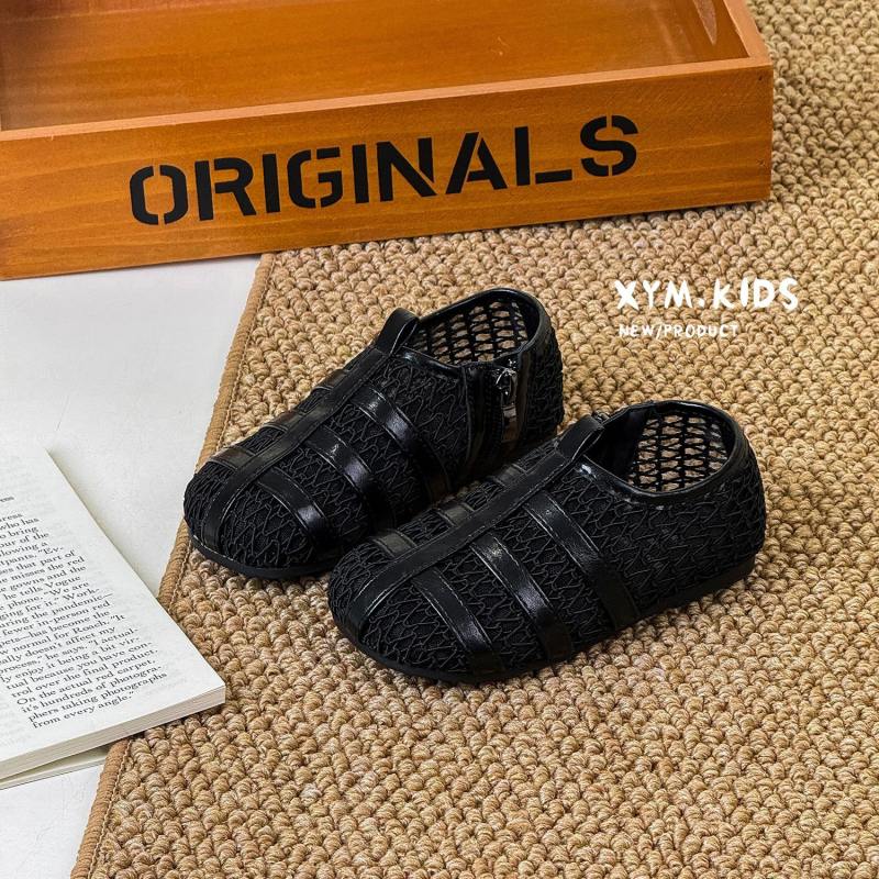 Sandale romane pentru copii, model korean, plasă perforată, vârf închis, Velcro, talpă din cauciuc, respirante, anti-derapare