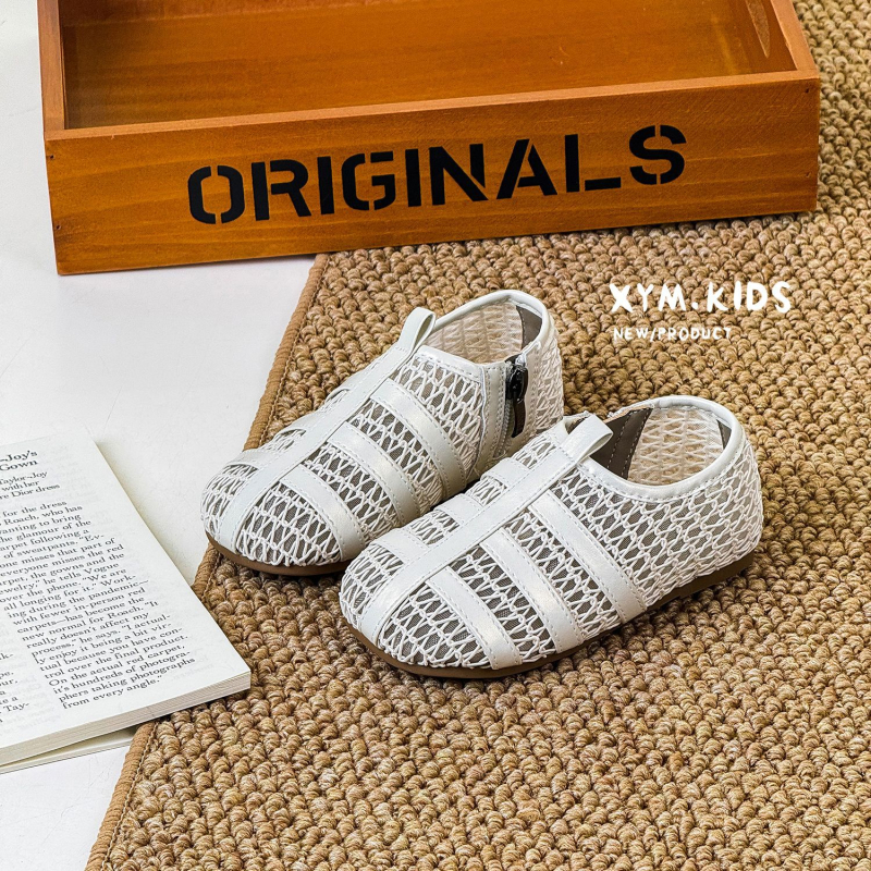 Sandale romane pentru copii, model korean, plasă perforată, vârf închis, Velcro, talpă din cauciuc, respirante, anti-derapare
