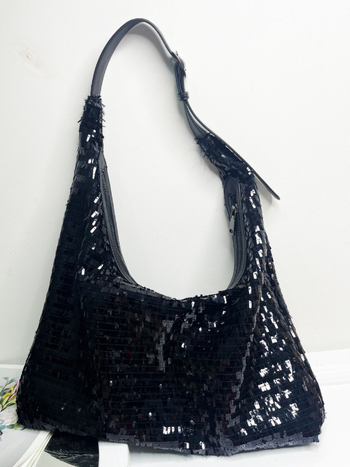 Tote torba sa sequinima, gradski stil, PU materijal, horizontalni kvadratni oblik, zatvarač