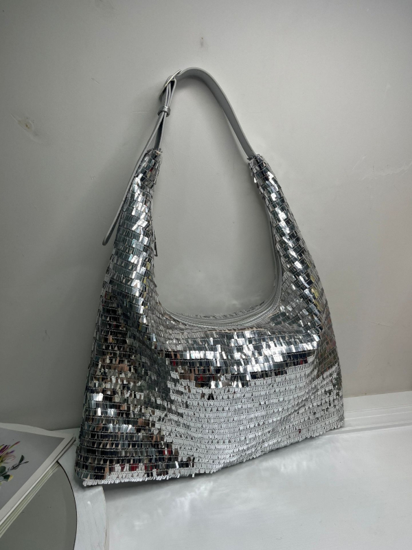 Tote torba sa sequinima, gradski stil, PU materijal, horizontalni kvadratni oblik, zatvarač