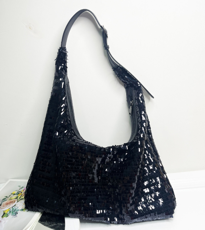 Tote torba sa sequinima, gradski stil, PU materijal, horizontalni kvadratni oblik, zatvarač