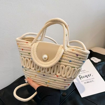 Pletena bucket torba, uličnog stila, magnetska kopča, bez unutarnje podstave, za svakodnevnu upotrebu