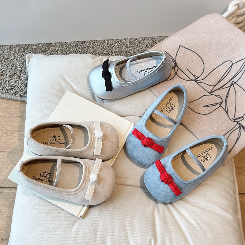 Pantofi de dans pentru fete din PU, cu funda, slip-on, talpă antiderapantă