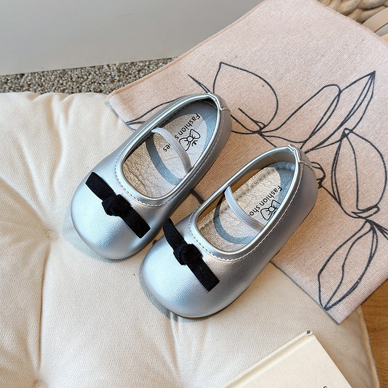 Pantofi de dans pentru fete din PU, cu funda, slip-on, talpă antiderapantă