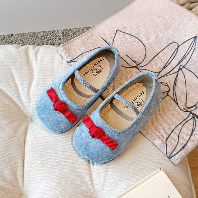 Pantofi de dans pentru fete din PU, cu funda, slip-on, talpă antiderapantă