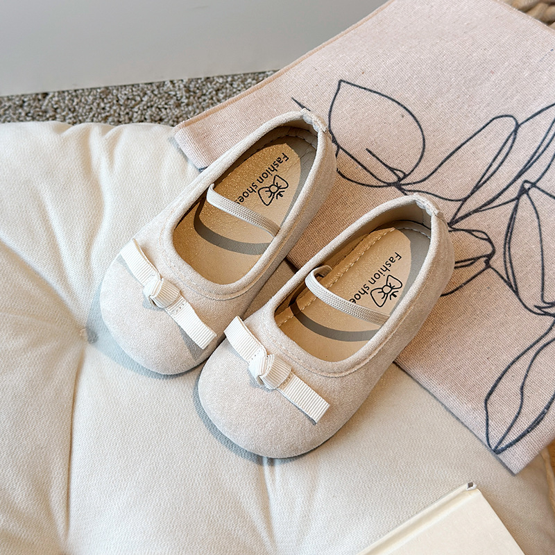 Pantofi de dans pentru fete din PU, cu funda, slip-on, talpă antiderapantă