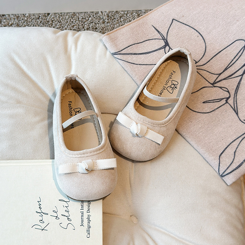 Pantofi de dans pentru fete din PU, cu funda, slip-on, talpă antiderapantă