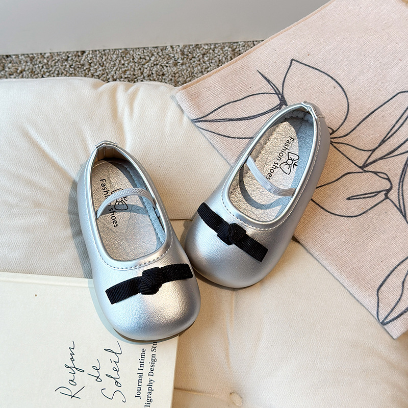 Pantofi de dans pentru fete din PU, cu funda, slip-on, talpă antiderapantă