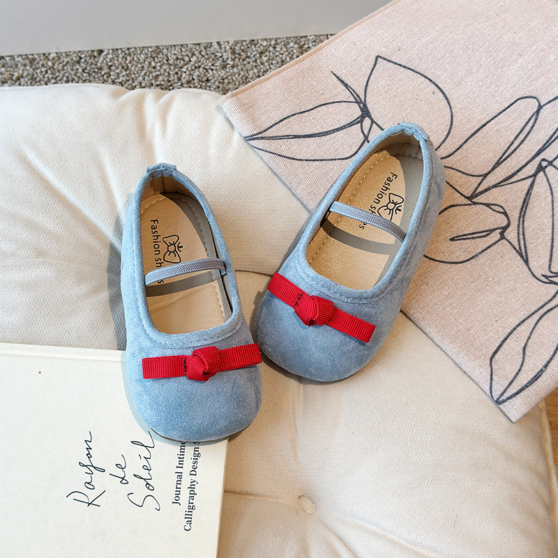 Pantofi de dans pentru fete din PU, cu funda, slip-on, talpă antiderapantă