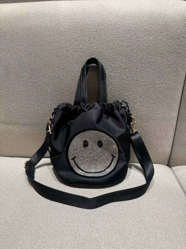 Najlon torba tipa kanta s vrpcom za zatvaranje, poliesterska podstava, unutarnja džep sa zipom, jedna naramenica, svakodnevna crossbody s dizajnom osmijeha dumpling