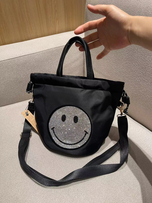 Najlon torba tipa kanta s vrpcom za zatvaranje, poliesterska podstava, unutarnja džep sa zipom, jedna naramenica, svakodnevna crossbody s dizajnom osmijeha dumpling