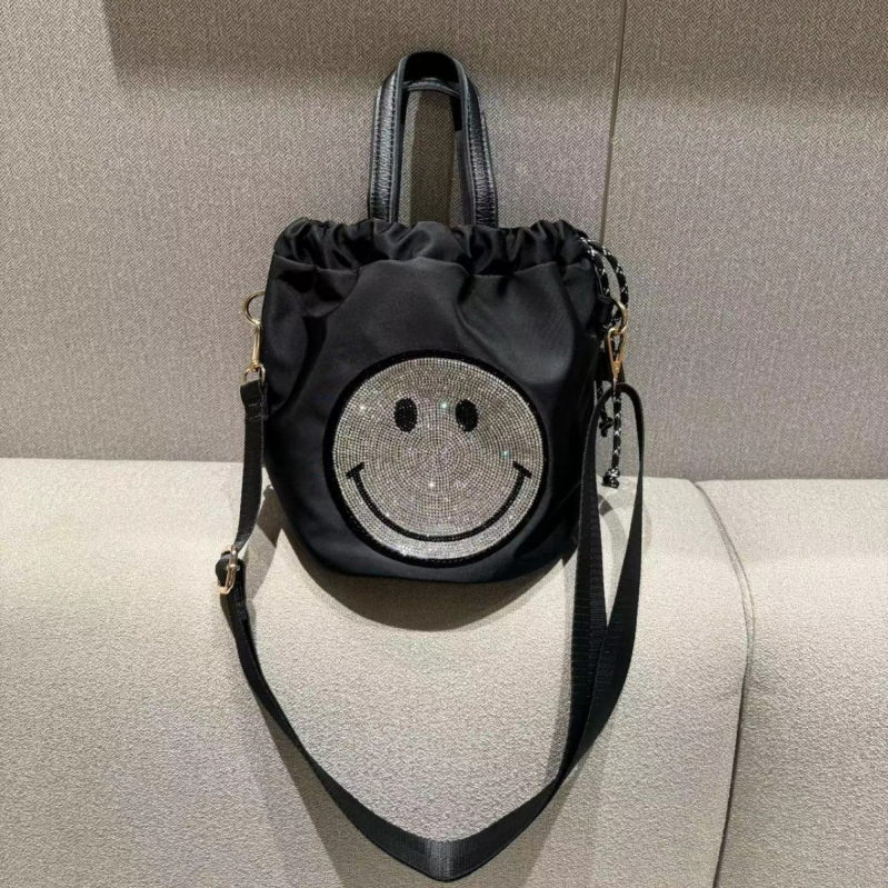 Najlon torba tipa kanta s vrpcom za zatvaranje, poliesterska podstava, unutarnja džep sa zipom, jedna naramenica, svakodnevna crossbody s dizajnom osmijeha dumpling