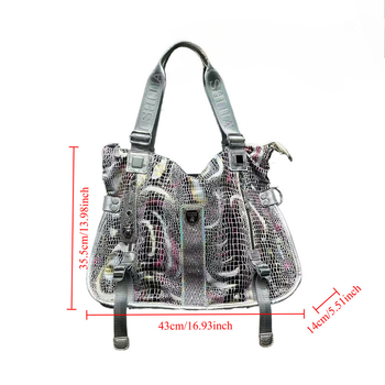 Tote torba s uzorkom zmije, PU koža, street style, veliki kapacitet