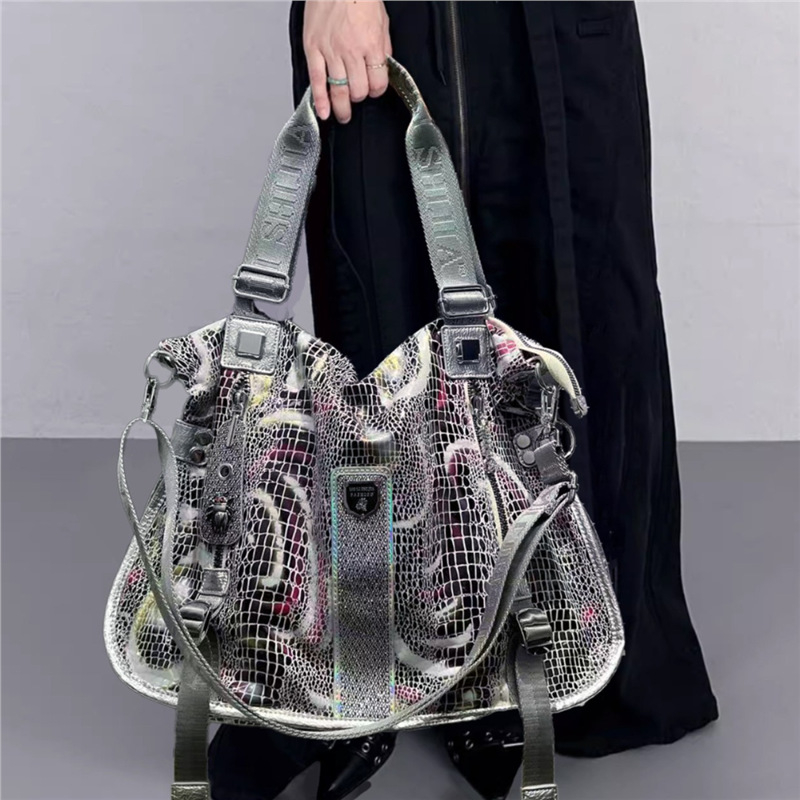 Tote torba s uzorkom zmije, PU koža, street style, veliki kapacitet
