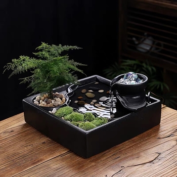 Feng shui vodeni fontan – amulet bogatstva s kotačem, ručno izrađena keramika, glazirana površina, moderni minimalistički stil, mogućnost prilagodbe, stolni dekor