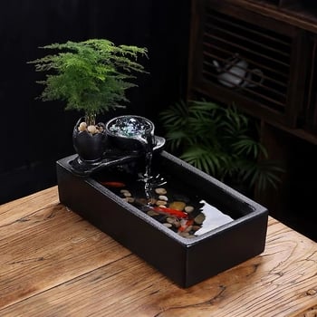 Feng shui vodeni fontan – amulet bogatstva s kotačem, ručno izrađena keramika, glazirana površina, moderni minimalistički stil, mogućnost prilagodbe, stolni dekor